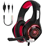 FOR ME Beexcellent Gaming Headphones Over Ear Gaming Headphones Ave Micrófono 3.5mm Jack Bass Gamer Auriculares Estéreo Sonido Surround Gaming Auriculares para PS4 Xbox One PC Laptop Tablet (Rojo)