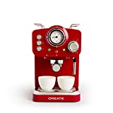 CREATE / THERA RETRO / Red Express Cafetera para espresso y capuchino, 1100 W, 15 bar, vaporizador regulable, capacidad 1,25 l, café molido y monodosis, con doble salida