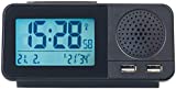 Radio despertador inalámbrico auvisio: Radio despertador con 2 horas de alarma, higrómetro y termómetro, 2X USB, 2 A (Radio despertador controlado por radio)