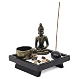 Jardín zen con candelabro y porta incienso ornamental, con Buda Zen, piedra natural y ratán, set de regalo