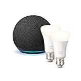 Echo Dot (4ª generazione), Antracite + Lampadine intelligenti Philips Hue White, confezione da 2 lampadine, compatibile con Alexa - Kit di base per Casa Intelligente