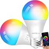 Bombillas LED Alexa Smart WiFi E27, bombilla inteligente ANTELA regulable 9W 806ML 80W equivalente, RGB y 2700K-6500K blanco cálido y frío, compatible con Alexa / Google Home, 2 piezas