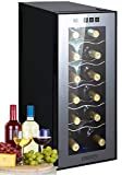 Frigorifero per vino, 33 litri, 12 bottiglie, mini frigorifero con porta in vetro, illuminazione a LED